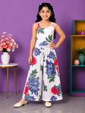Girls Floral Printed Crop Top, Palazzo & Jacket Set | 3-Piece Co-Ord Set